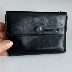 Vintage Rochelier Small Black Leather Wallet with Swarovski Crystal on Front